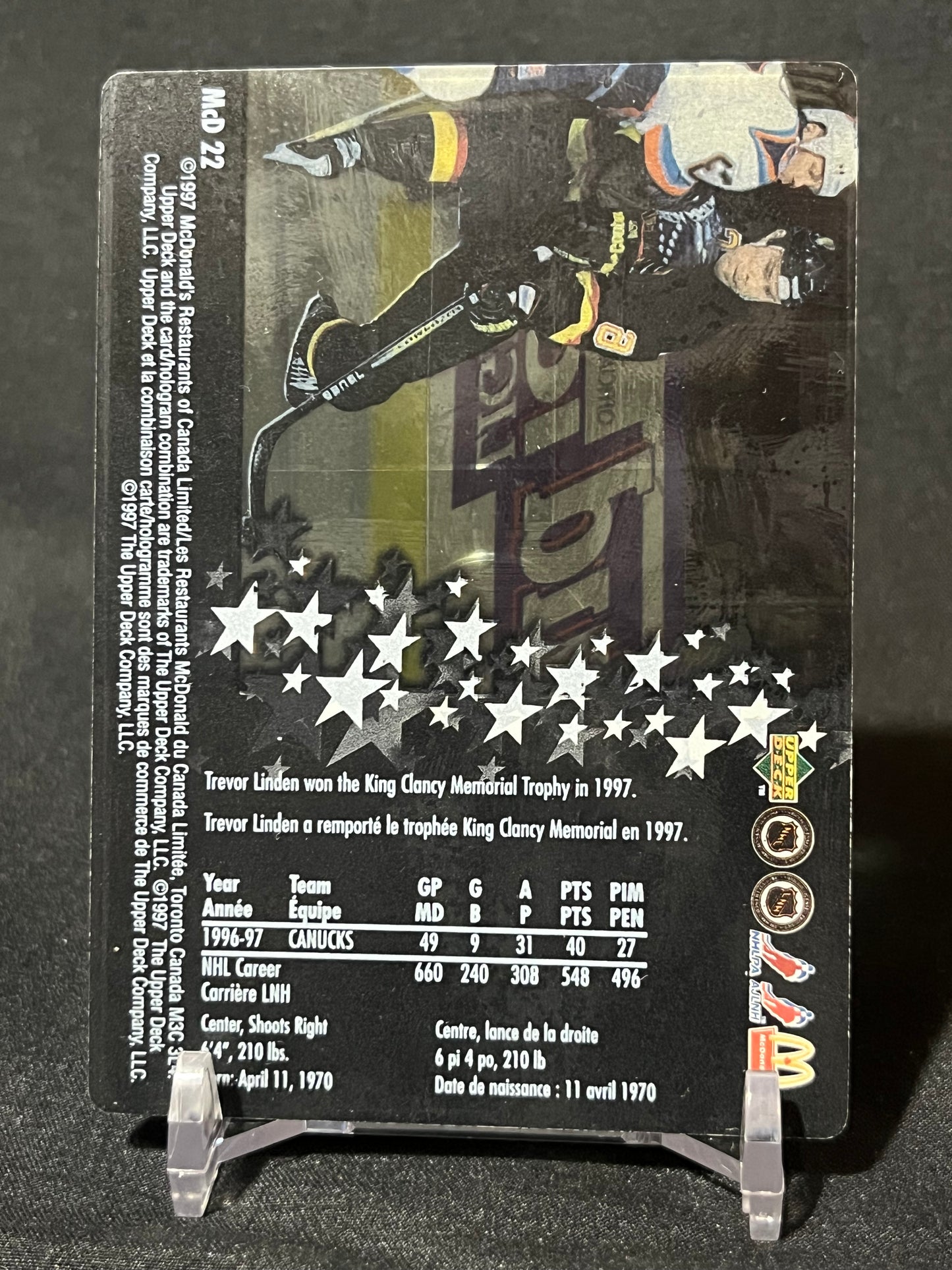 TREVOR LINDEN 97/98 Upper Deck McDonald Ice McD 22