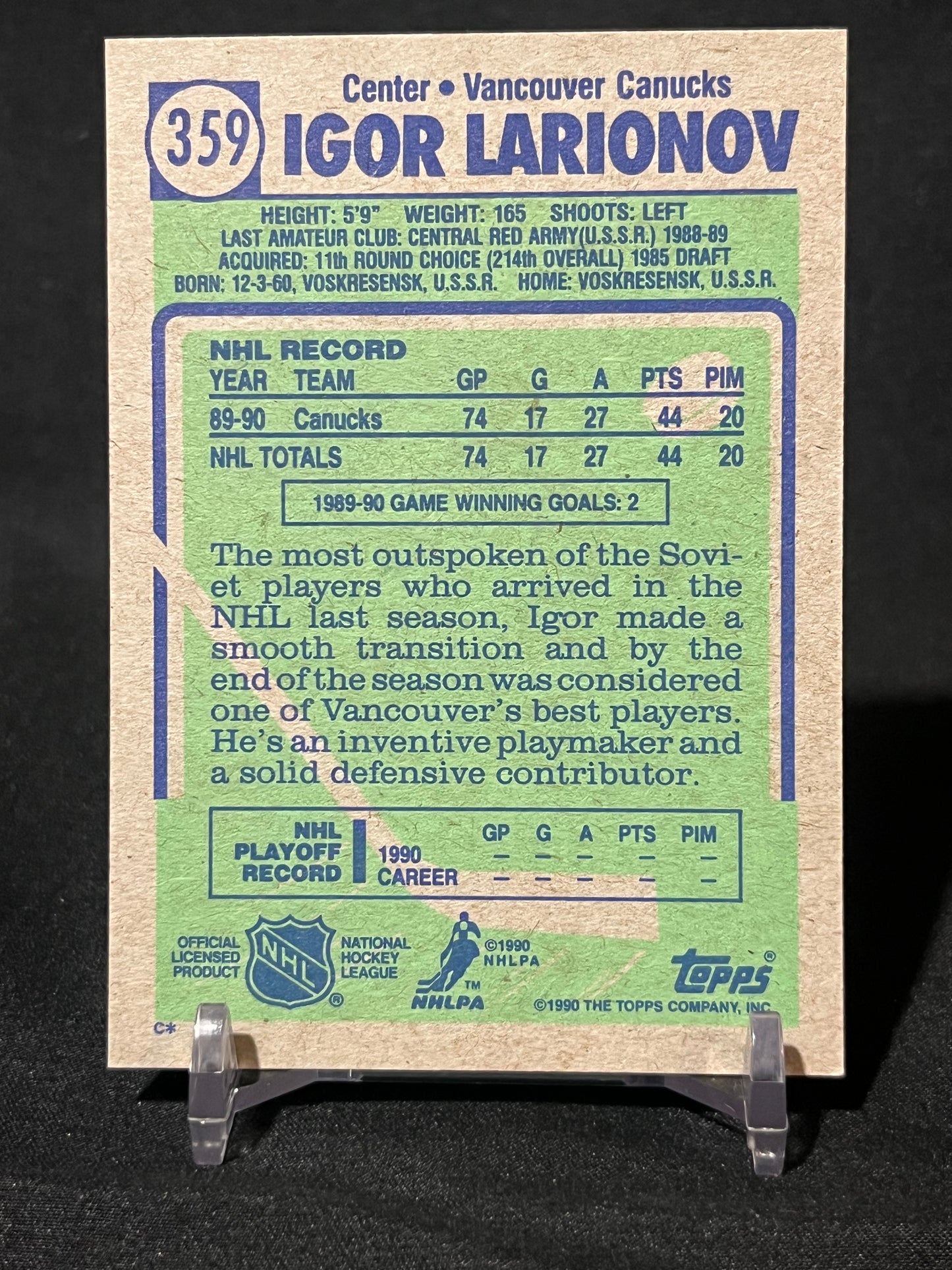 IGOR LARIONOV ROOKIE 90/91 Topps Hockey Cards #359