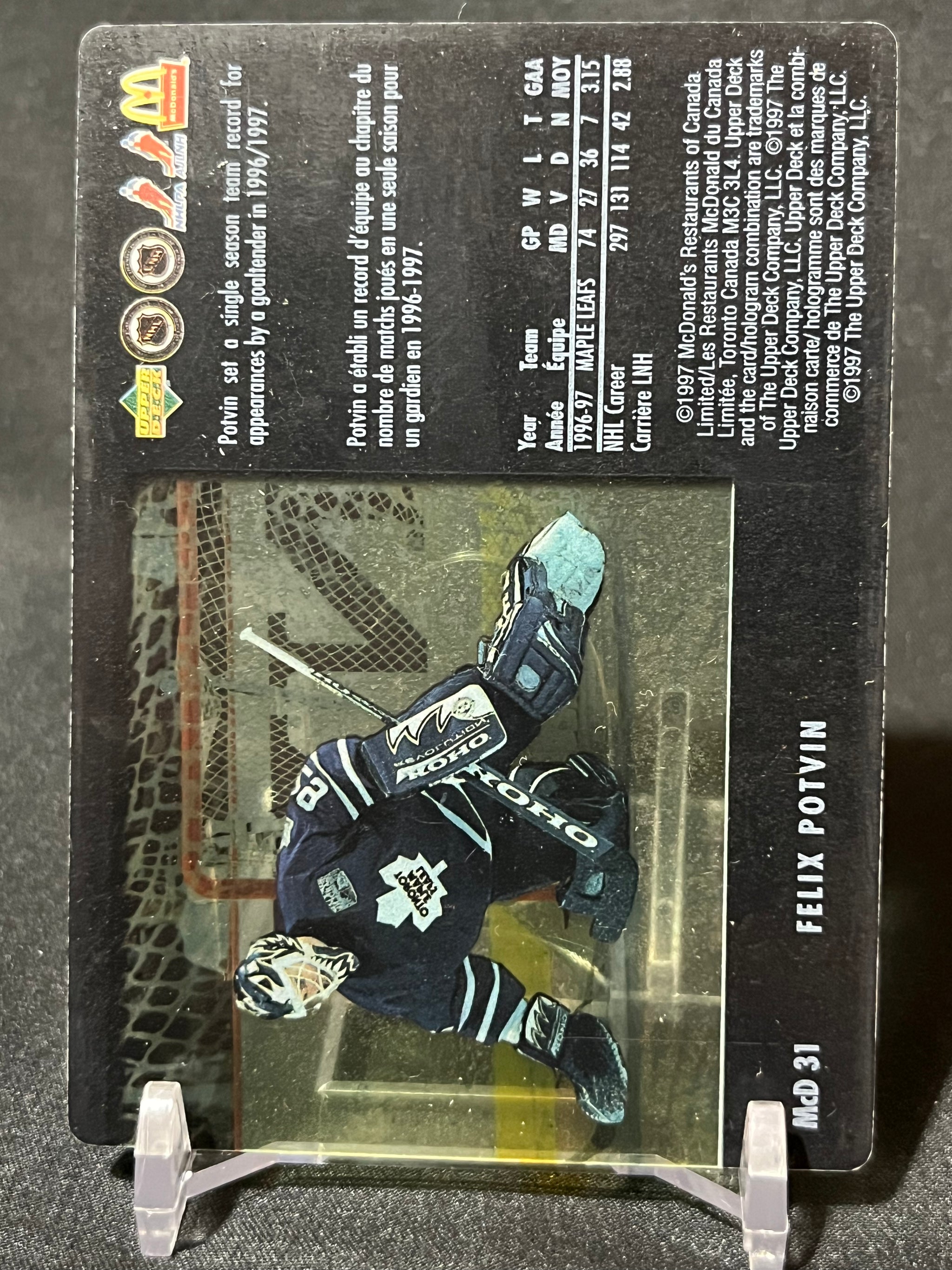 FELIX POTVIN 97/98 Upper Deck McDonald Caged Ice McD 31