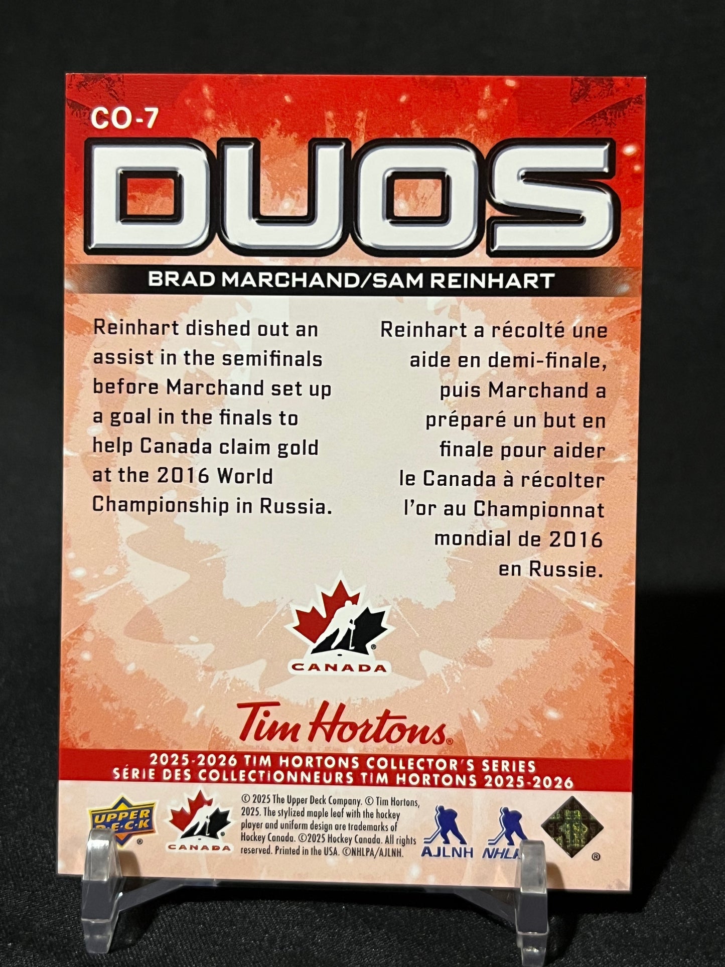 BRAD MARCHAND SAM REINHART 25/26 Upper Deck Tim Horton's Team Canada DUOS #CO-7